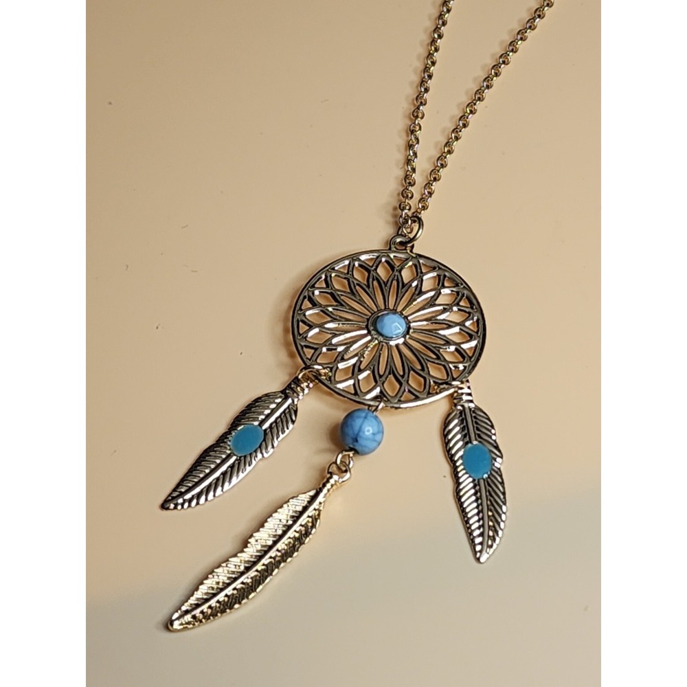 CLAIRE'S Gold Tone Dream Catcher Pendant 19" Necklace Native American Motif